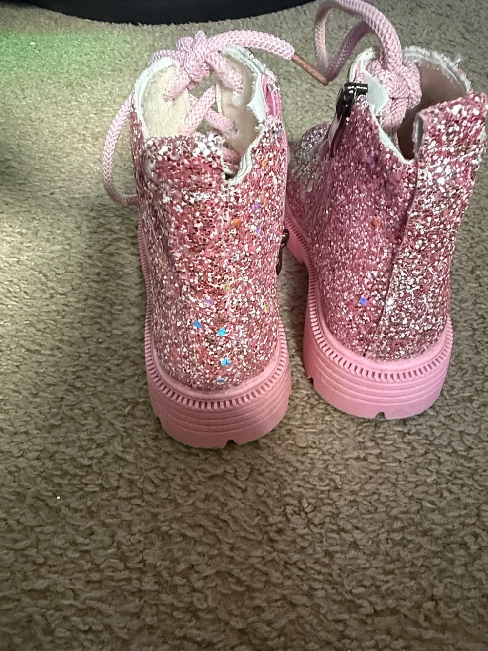 Girls' Pink Glitter Lace-Up Kids Boots